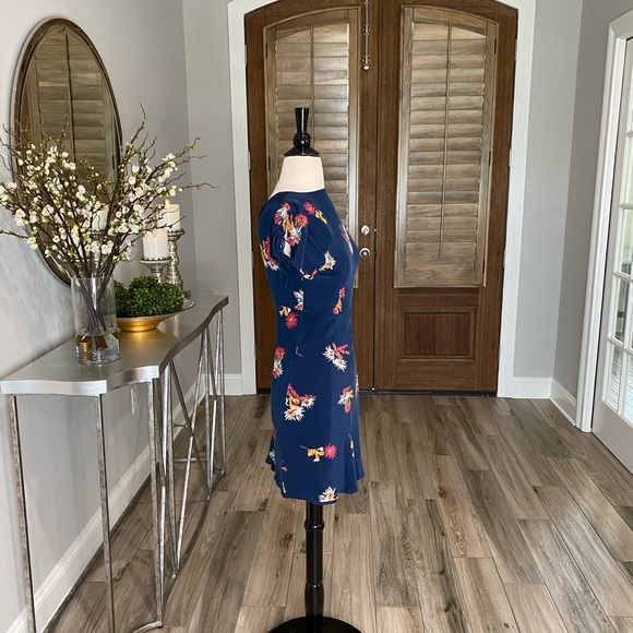 Madewell Navy Short Tie Sleeve Poppy Print Dress Size 2 - Picture 4 of 8